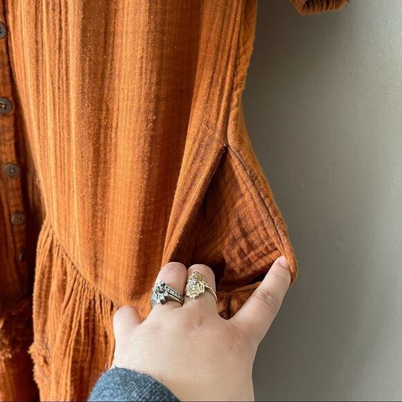 Free People Sunday Stroll Maxi Dress smocked oversized Small Burnt Clay Combo - Picture 8 of 14